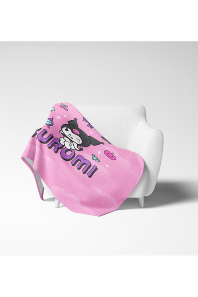 Erays Home Kuromi Themed 3D Printed Single Girl's Fleece Tv Blanket