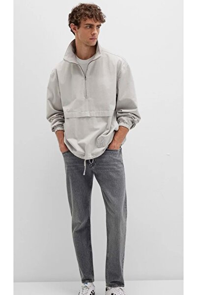 Mavi 0211684-70074 Men's Sweatshirt with Half Zipper and Kangaroo Pocket Gray