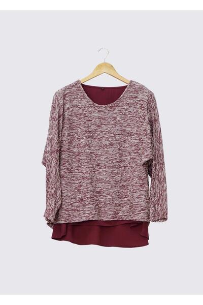 TRENDTESETTÜR Women's Bordo Asymmetric Cut Off 2-Piece Bluz 4544