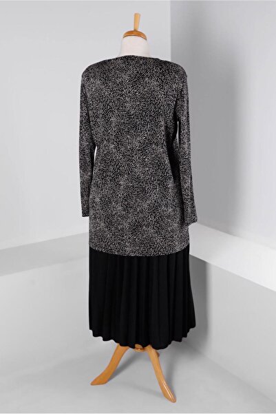 TRENDTESETTÜR WOMEN'S BLACK (BLACK-BEIGE) PATTERNED SKIRT SUIT T 20318