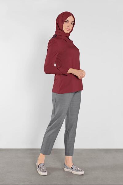 TRENDTESETTÜR Women's Burgundy Gigot Sleeve Shirt Collar Blouse 41222