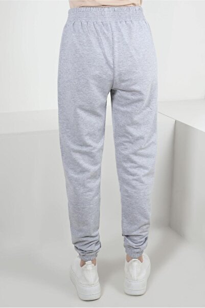 TRENDTESETTÜR WOMEN'S GRAY WAIST RUBBERED TEXT DETAILED TRACKSUIT PANTS T 1702