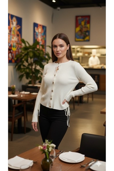 peri tower New Season Women's Side B Ruched Detail Buttoned Knitwear Cardigan 0048