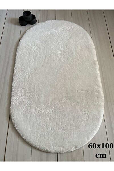 KAPLANSOY CARPET Banyo Paspası Oval Beyaz Post Peluş Kaymaz Taban