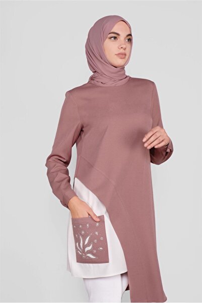 TRENDTESETTÜR KADIN PEMBE (GÜL) ASİMETRİK KESİM CEPLİ TUNİK 41166