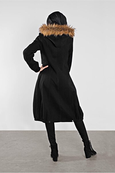 TRENDTESETTÜR Women's Black K Hooded Zippered Coat 012