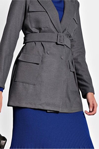 TRENDTESETTÜR ЖІНОЧИЙ СІРИЙ КРУЗАЙ З КОМИРОМ І ПАСКОМ 40123