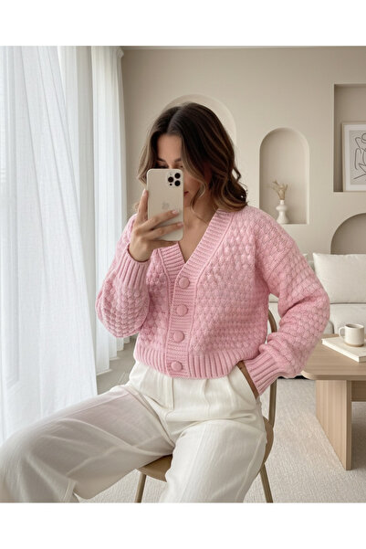 Modamorfo Πλεκτή Ζακέτα με Κουμπιά - Πούδρα