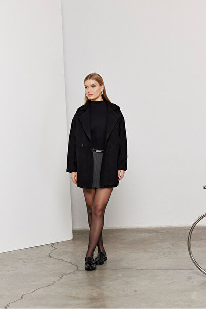 SevdeUgur Γυναικείο κοντό παλτό με φόδρα σε μαύρο χρώμα / Sevde Ugur