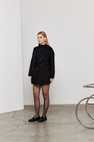 SevdeUgur Γυναικείο κοντό παλτό με φόδρα σε μαύρο χρώμα / Sevde Ugur