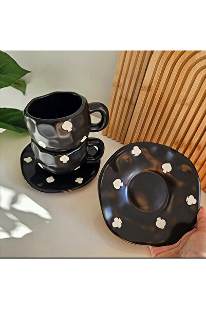 Generic Black ceramic coffee mug with white decoration, 250ml