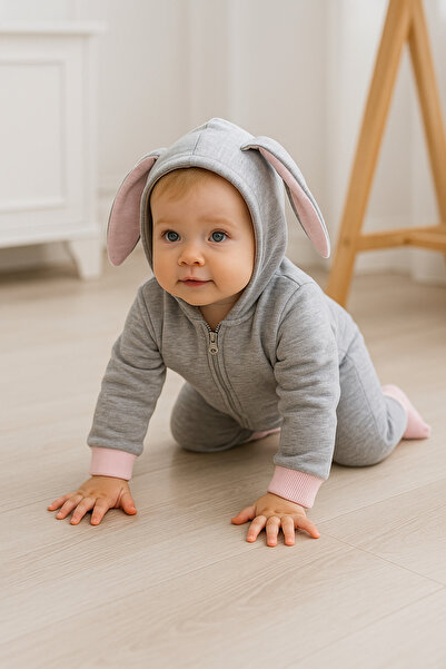 Babyhola Zippered Rabbit Eared Jumpsuit 5014