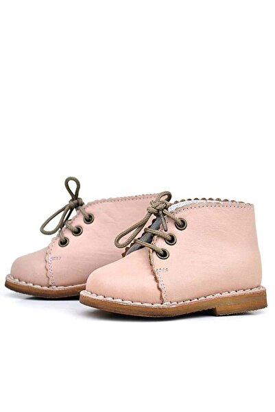 Rakerplus Handmade Genuine Leather Powder Pink Lace-Up Baby Girl Boots
