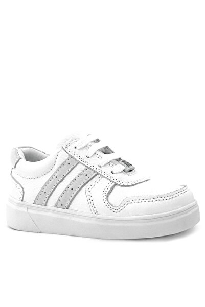 Rakerplus Genuine Leather White Lace-Up Zippered Children's Sneaker Shoes