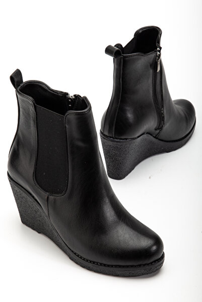 guijarro Lüks Kadın Krep Taban Lastikli ve Fermuarlı Dolgu Topuk Bot & Bootie Chelsea Stili Bilek Boy