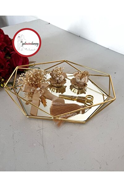 Gelincimherşey Prizma Aynalı Şoklanmış Çiçek Süslemeli Gold Söz Nişan Yüzük T...