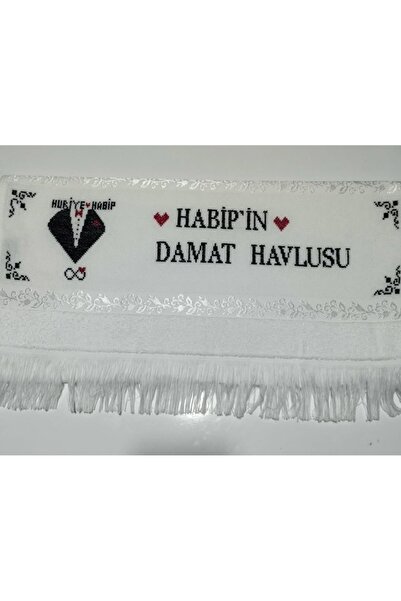 Etamin İsimli Etamin El İşlemesi Damat Havlusu(isim örnektir istenilen isim işlenmektedir)