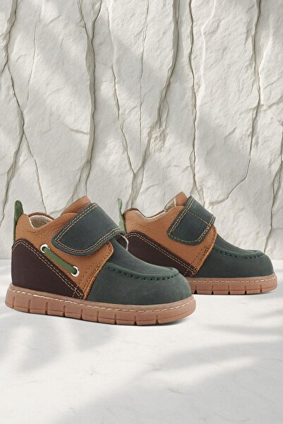 Rakerplus Genuine Leather Green Brown Velcro Baby Boots