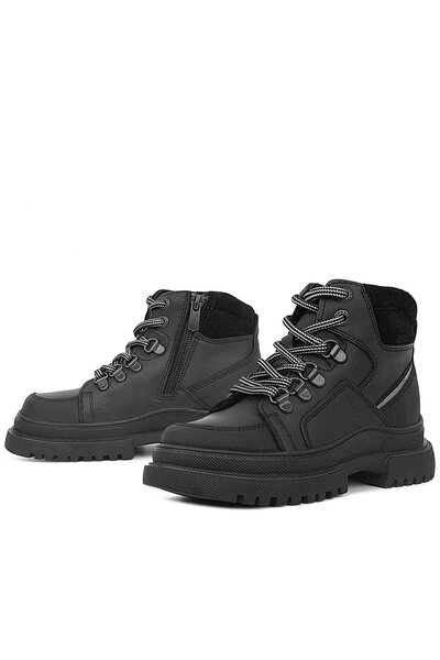 Rakerplus Black Genuine Leather - Children's Boots with Zipper and Laces