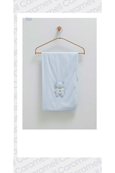 Caramell Baby Blanket New Season Combed Cotton and Soft Texture 80X90 Cute Bear Teddy Bear 1472 Blue