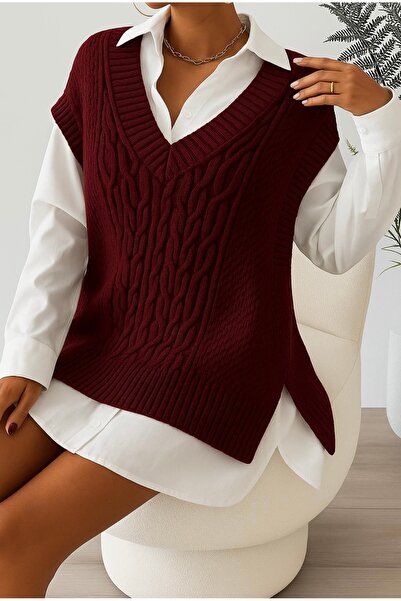 YUGA KNİTTİNG ÖRGÜ DETAYLI 75 CM UZUN KADIN SÜVETERİ