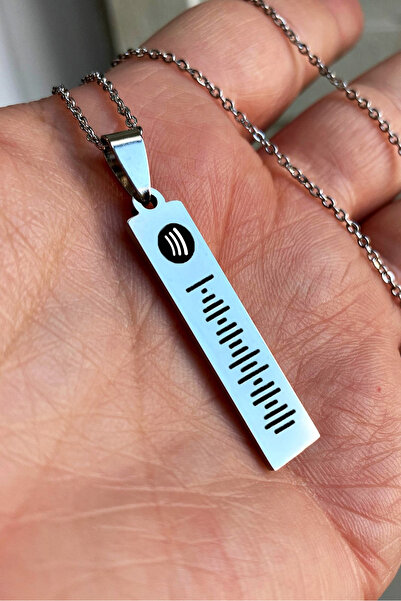 Takı Dükkanı Unisex Spotify Kodlu Dikdörtgen Çubuk Bar Çelik Kolye Zincir Eck43