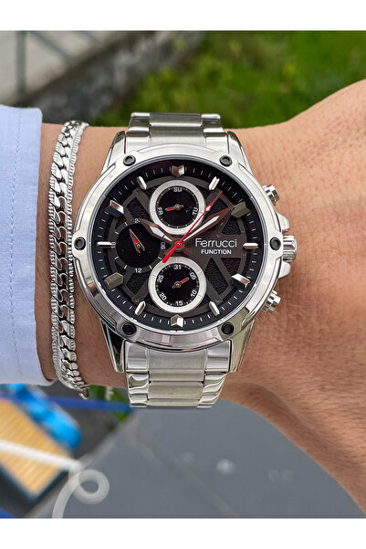 Ferrucci Multifunction Waterproof Chronometer Steel Case Steel Cord Men's Wri...