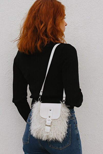 Artepieza co. Handmade White Shaggy Textured Leather Cover Shoulder Bag-Macra...