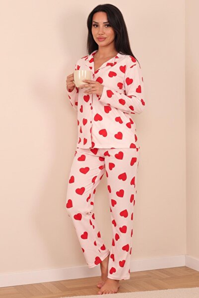 Niket Life Set de pijamale din piele intoarsa pentru femei, cu model de inimă...