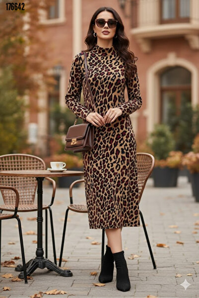 Modayakamoz Noul sezon Trend Lines Rochie midi cu imprimeu pentru femei, cu g...