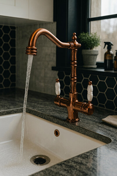 Genel Markalar Rustik Bakır Arıtmalı Mutfak Bataryası - Bakır Rose Gold Arıtm...