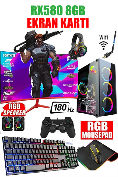 Dmc 160x (PUBG,GTA 5) I7 6700,32GB,500GB HDD,256GB SSD,8GB RX580,24"180hz Oyuncu Masaüstü Bilgisayar