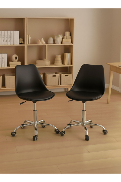Taimi طقم من كرسيين مكتبيين دوارين قابلين للتعديل بزاوية 360 درجة بدون مساند للذراعين مع عجلات، أسود - ارتفاع 77-87 سم × ارتفاع المقعد 43-53 سم × عمق 54 سم × عرض المقعد 48 سم