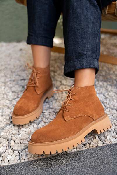 LAMİNTA Plato Brown Suede Lace-Up Women's Short Boots