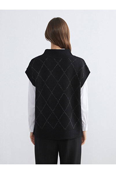 LC Waikiki Lcwaikiki classic black baklava patterned Oversized women's knitwear sweater