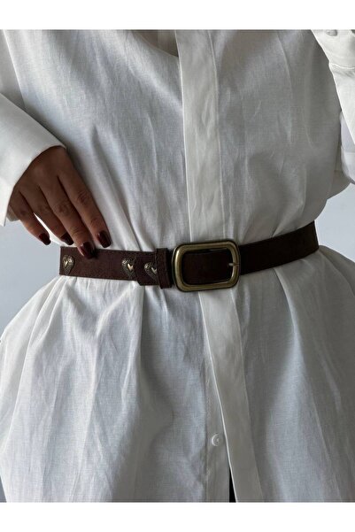 Fiori Suede Square Buckle Women's Trouser Belt with Heart Accessories, Coat Belt, Shirt Belt, Dress Belt
