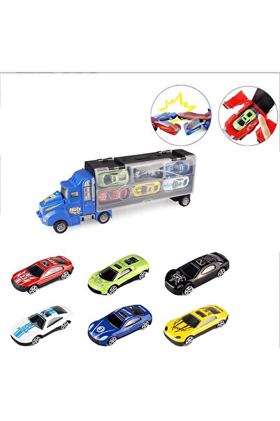 Generic Blue Trucks With 6 Alloy Cars Model Car Vehicles Kids Toys