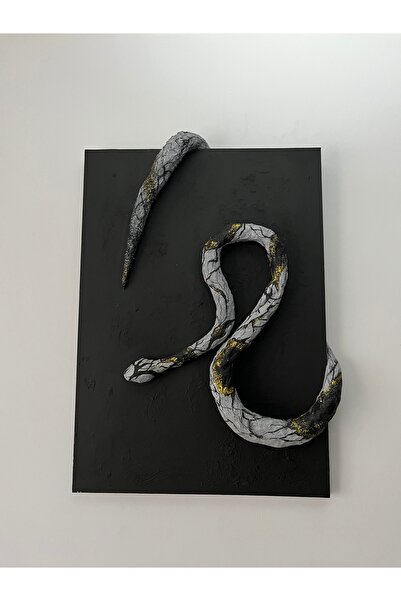 Artiest Brush 3 Boyutlu Yılanlı Siyah Tablo Minimalist Dekoratif Tablo El Yap...