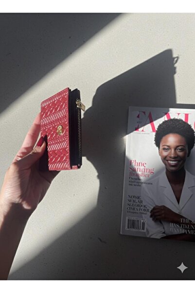 mirakuş Burgundy Embossed Knitted Patterned Medium Size Zippered Card Holder Wallet