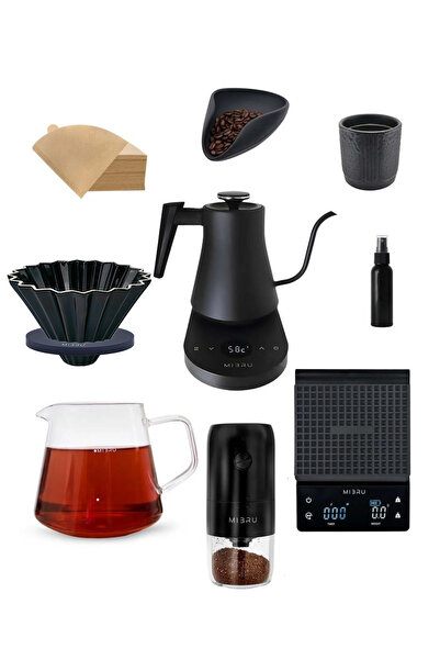 MIBRU 9 Pcs V60 Pour Over Electric Coffee Maker with Electric Grinder & Kettle Dripper Set From
