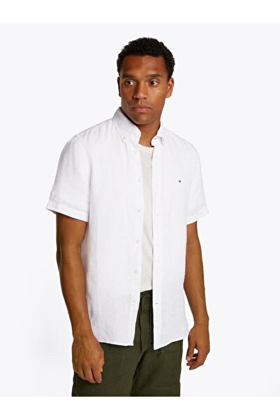 Tommy Hilfiger Düğmeli Yaka Kısa Kollu % 100 Keten Regular Fit Gömlek Erkek G...
