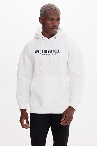 The Crow Hooded Collar Ecru Men's Sweatshirt Tc3915