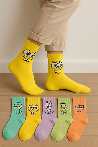 UZN SOCKS 5 PÁR SZÍNES MINTÁS PAMUT FŐISKOLAI ZOKNI / SZÍNES SPORTZOKNI