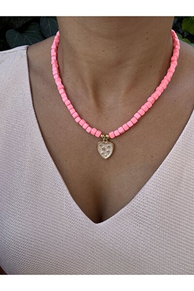 HERCY Pembe Fimo Boncuklu Kalpli Kolye | #summer Necklace