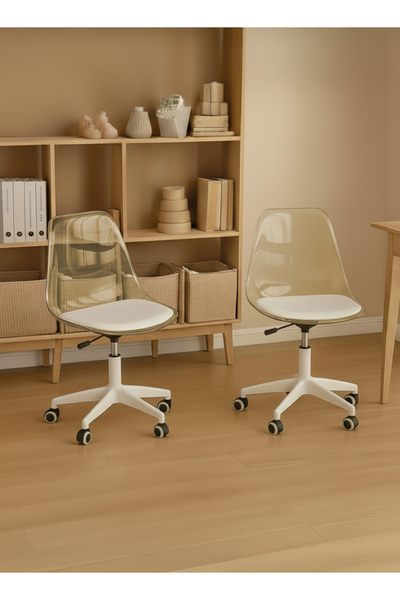 Taimi 2-Pieces Adjustable Swivel 360° Armless Desk Chair w/ wheels,Brown- 77-87H x 43-53SH x 54D x 48SW cm