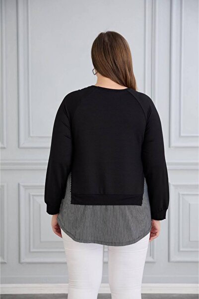 QUAWEAR Crew Neck, Laced Sides, Ribbed Sleeves, Striped Paneled Combed Cotton Fabric Tunic