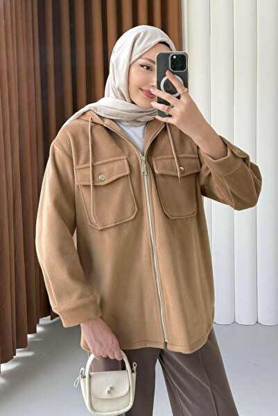 Modaensarbutik Kapüşonlu Kaşe Sweatshirt-TOPRAK