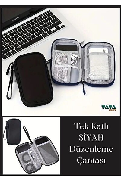 TATA CRAFT Siyah * Şarj Kablo Usb Harıcı Sabıt Dısk Kulaklık Seyehat Düzenlem...