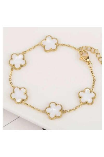 Marchen Collection Kadın Gold Beyaz Yonca Bileklik