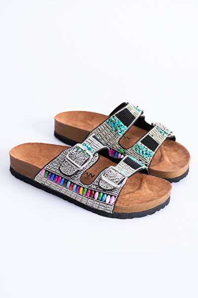 Polomia Comfort Papuci de zi cu zi Agnes Ball brodat cu diamante de piatră confortabile Eva Sole